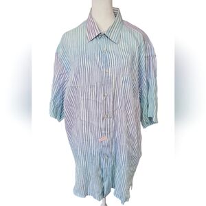 ST. CROIX Striped Linen/cotton pastel short sleeve button up shirt. Size XXL